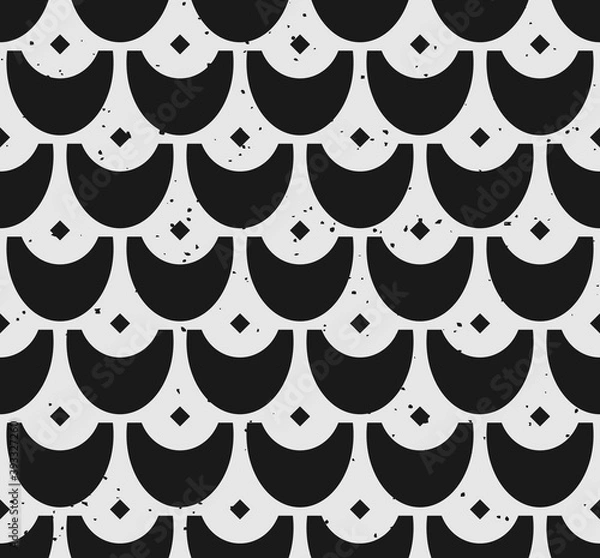 Fototapeta Block print seamless pattern with scale motifs and removable vintage texture