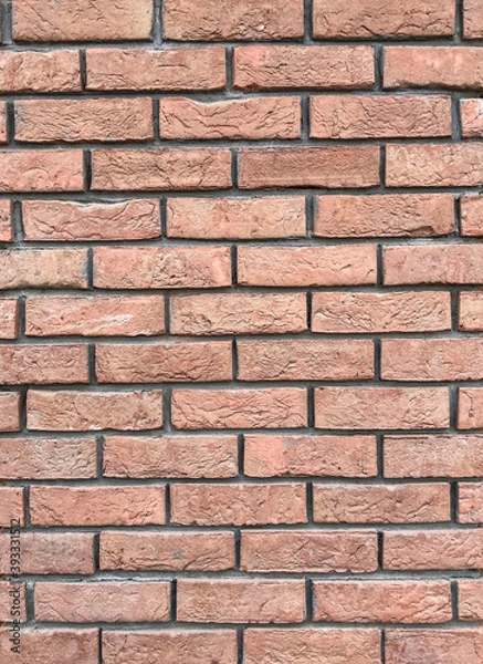 Fototapeta Red brick wall texture, template for wallpaper background closeup view
