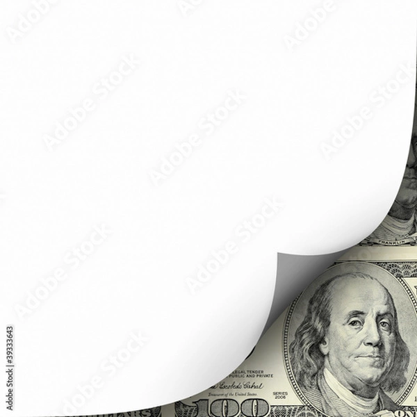 Obraz an image of paper curl and hundred dollar bill
