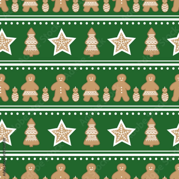 Fototapeta Vector gingerbread figures in a geometric composition repeat pattern backcground
