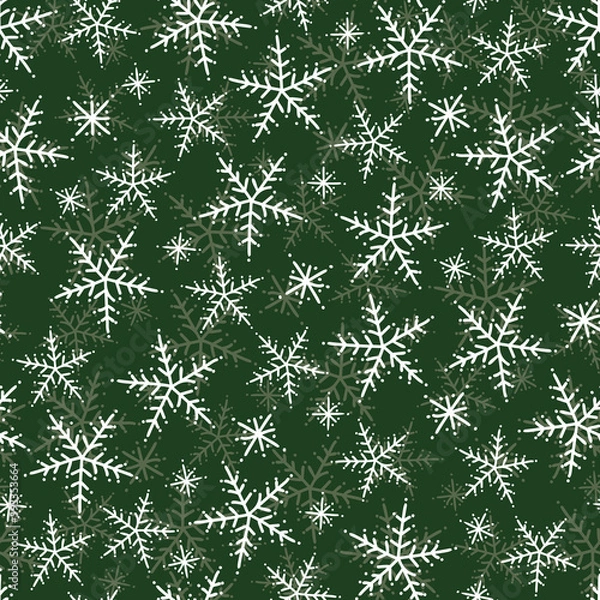 Fototapeta Vector white christmas snowflakes repeat pattern backcground