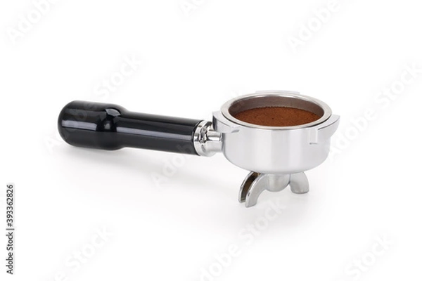 Fototapeta Espresso coffee machine piston or portafilter isolated on white background. Contains clipping path.