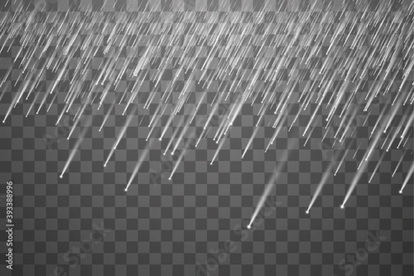 Fototapeta Falling hail on a transparent background. Falling water drops texture.