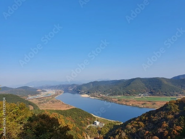 Fototapeta 한국의  시골마을 인근 자연 경관 