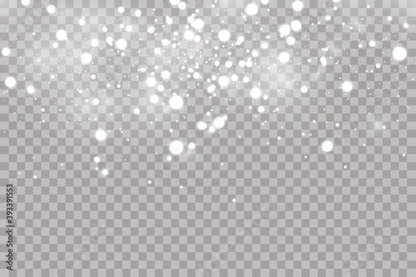 Fototapeta Falling hail or snow on a transparent background. Falling water drops texture.