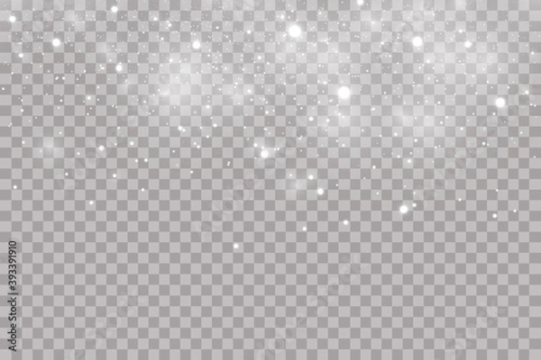 Fototapeta Falling hail or snow on a transparent background. Falling water drops texture.