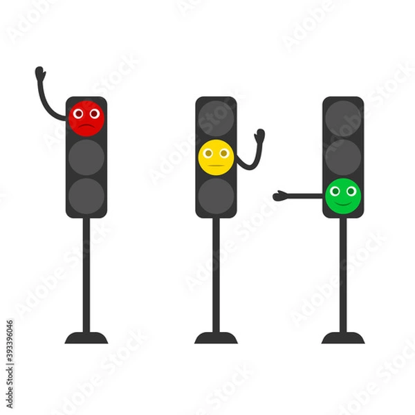 Fototapeta Traffic light isolated on white. Semaphore with hands. Right, left, stop light signs. Cartoon character. Vector illustration. Flat style	