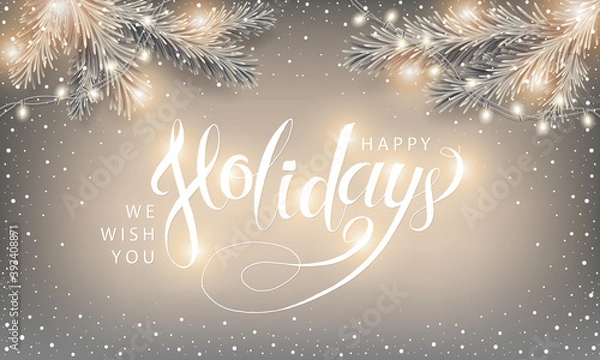 Obraz Happy Holidays Winter Background. Christmas lettering Greeting Card