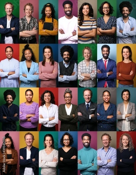 Fototapeta Group of 9 beautiful people in front of a background