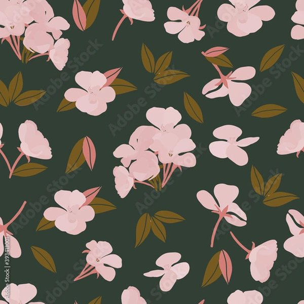 Obraz Vector seamless pattern with flowers in a green background.