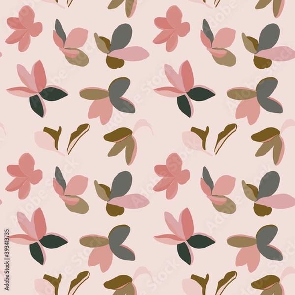 Fototapeta Vector seamless pattern with flowers in a pink background.