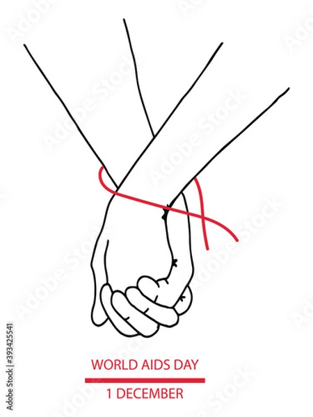 Obraz Keep your hands together. AIDS Day. December 1st. vector. flat style. Hands of partners together. red tape around the wrist. Suitable for specialized, informational literature, posters and manuals.