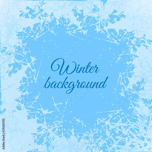 Obraz Blue frosted window. Snow frame with frosty patterns. Design vector illustration