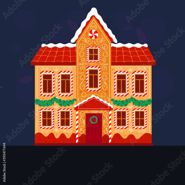 Obraz Gingerbread house on blue background