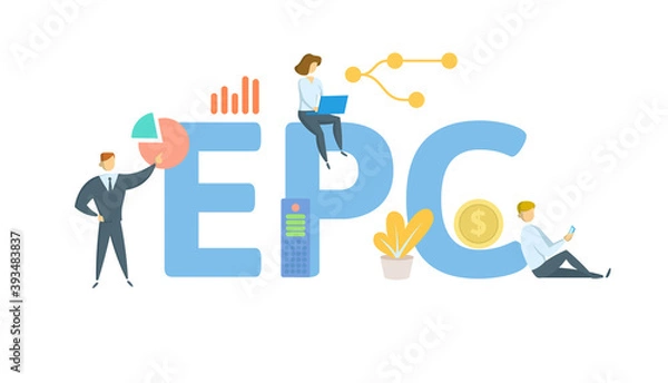 Fototapeta EPC, Earnings Per Click. Concept with keywords, people and icons. Flat vector illustration. Isolated on white background.