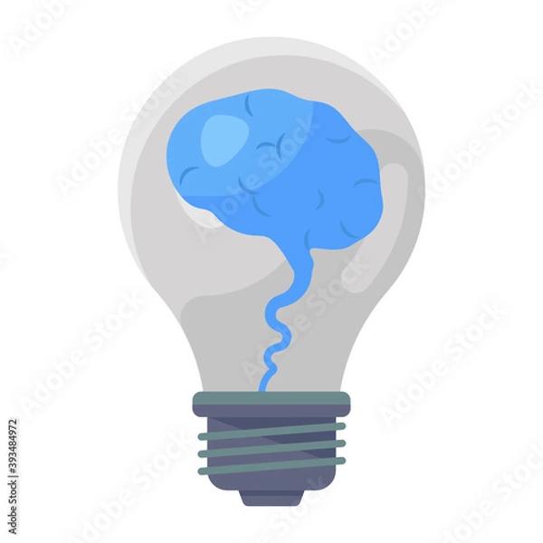 Fototapeta 
Brain inside light bulb, creative mind icon in flat design 
