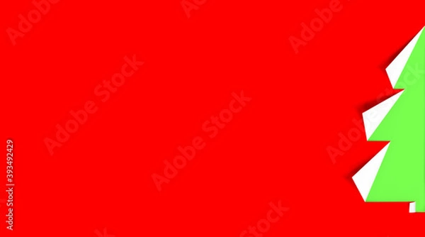 Fototapeta Handmade paper craft background with Christmas tree origami. Modern abstract Xmas on red paper, green cut. Design for holiday. Vector illustration.