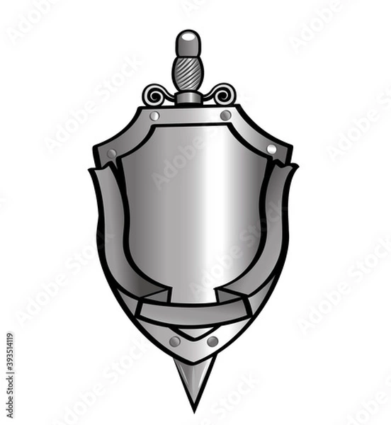 Fototapeta shield and sword decorated with a heraldic ribbon