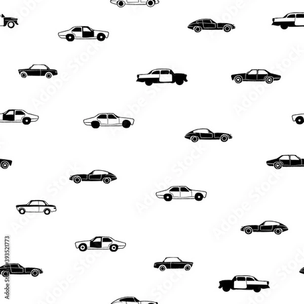 Obraz Vector black white vintage cars seamless pattern