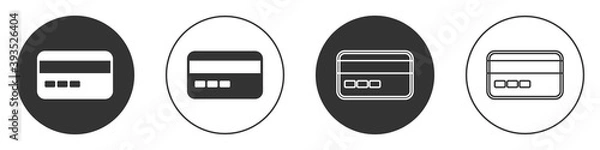 Fototapeta Black Credit card icon isolated on white background. Online payment. Cash withdrawal. Financial operations. Shopping sign. Circle button. Vector.