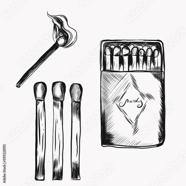 Obraz A box of matches and a burning match in graphic style