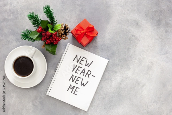 Obraz New year - new me. Inspiration concept on Gray stone flat lay