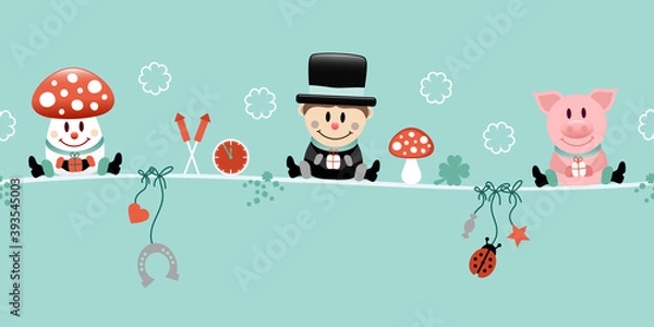 Fototapeta Fliegenpilz Schornsteinfeger Und Schwein Icons Silvester Türkis