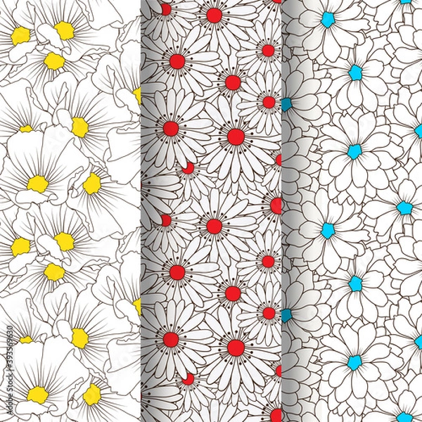 Obraz Seamless pattern set with flowers, Vector pattern set, Pattern set with white flower, Beautiful flower pattern set