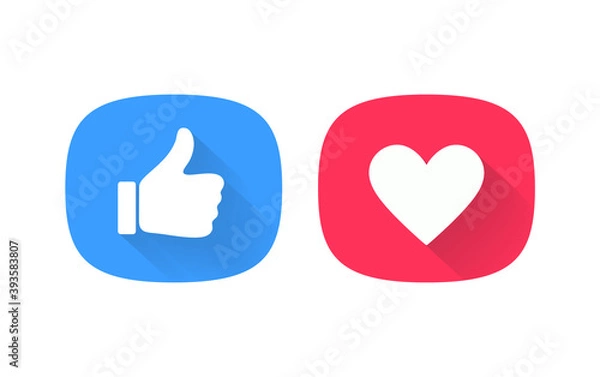 Fototapeta Thumb up and heart icon. Vector like and love icon. Ready like and favorites button design for use in UI.