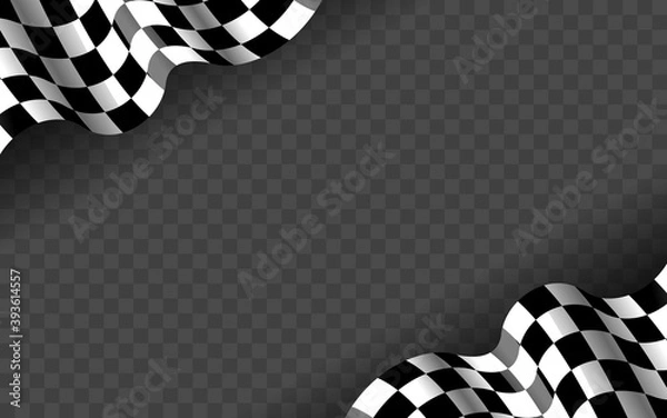 Fototapeta Banner with waving checkered flag along the edges on a transparent background. Vector illustration