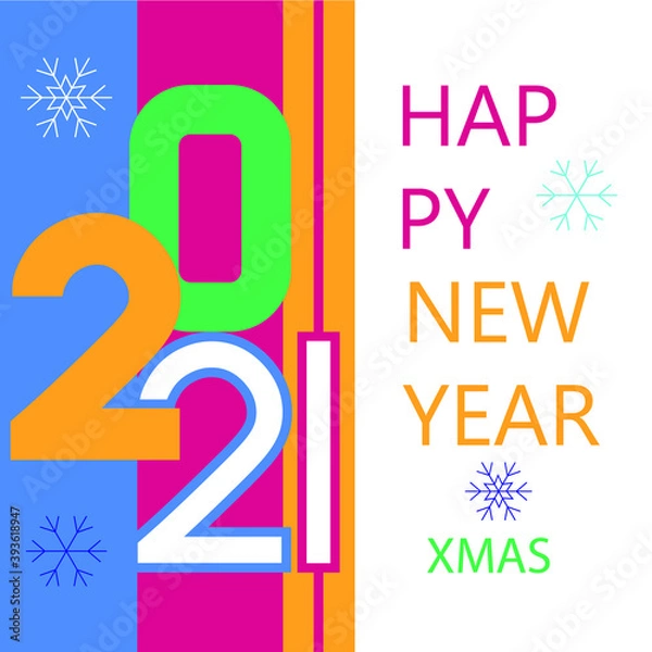 Fototapeta Happy New Year poster. Minimalistic  background card. 2021 xmas template.