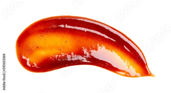 Obraz Smear of barbecue sauce or ketchup isolated on white background, close up.