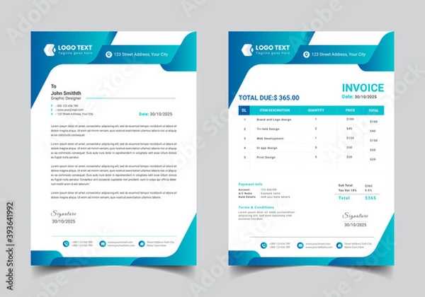 Fototapeta Letterhead Or Invoice Set Template Design