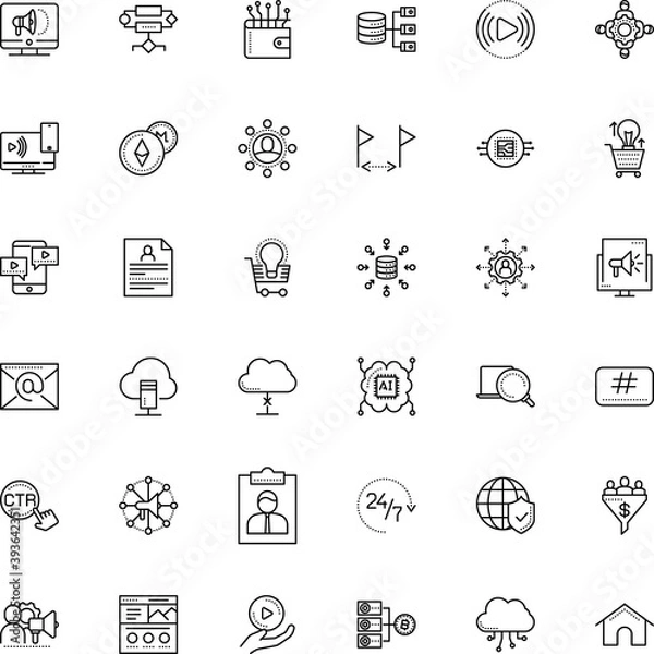 Fototapeta internet vector icon set such as: cog, number, wrong, electricity, green, lead conversion, promo, miner, heart, assistance, production, affiliate, pictogram, shield, newsletter, innovation, idea