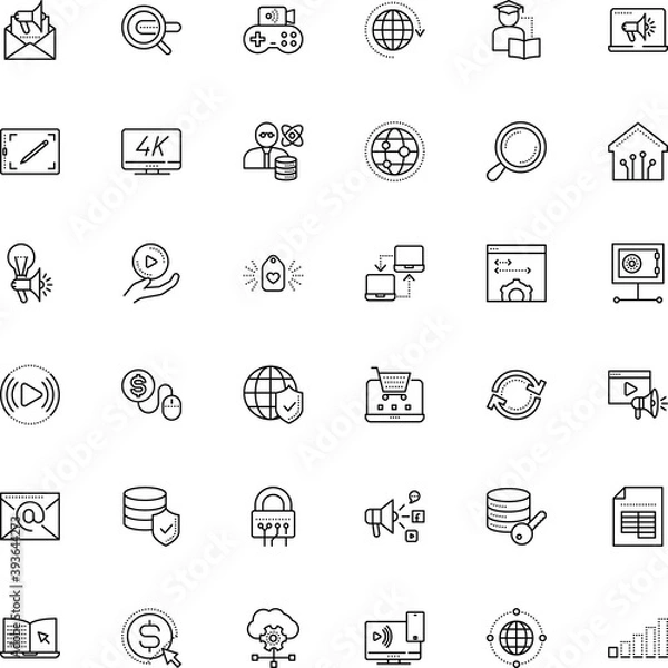Fototapeta internet vector icon set such as: big data scientist, front, blueprint, cyber, insurance, repetition, antivirus, display, initializing, indicator, round, tv, audio, chat, wide, end, e-learning