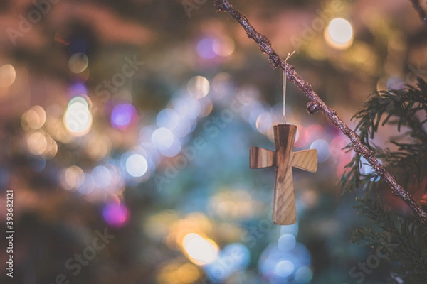 Obraz Merry Christmas concept with wooden cross