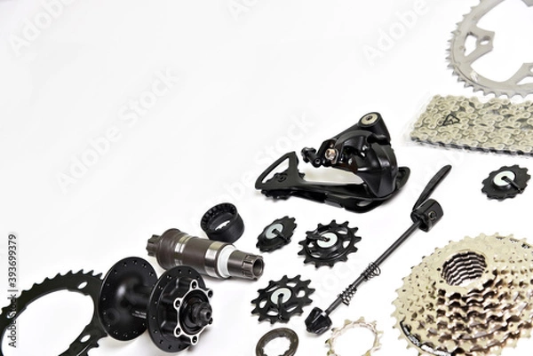Obraz Bicycle drive parts on a white background.