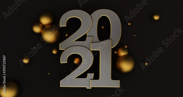 Fototapeta 2021 New year isolated on black background. Shiny gold sign, 3D render