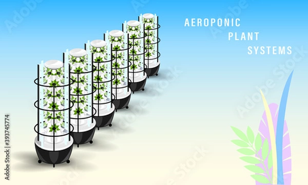 Obraz Vertical aeroponics plant system realistic detailed vector.
