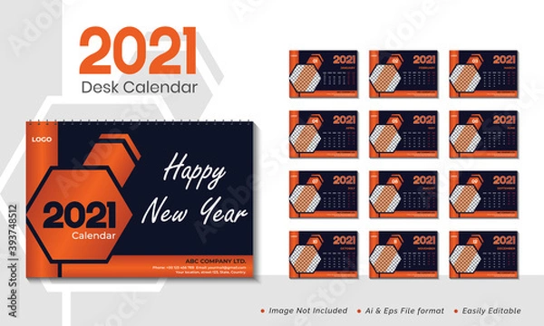 Obraz Modern 2021 Desk calendar template design, with Set of 12 Months