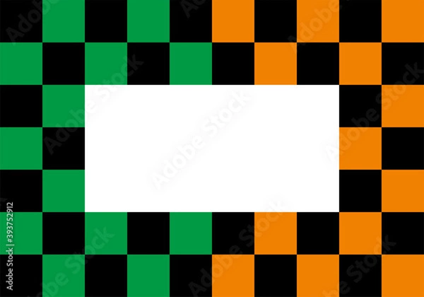 Obraz 和柄フレーム4 緑と黒とオレンジ格子模様