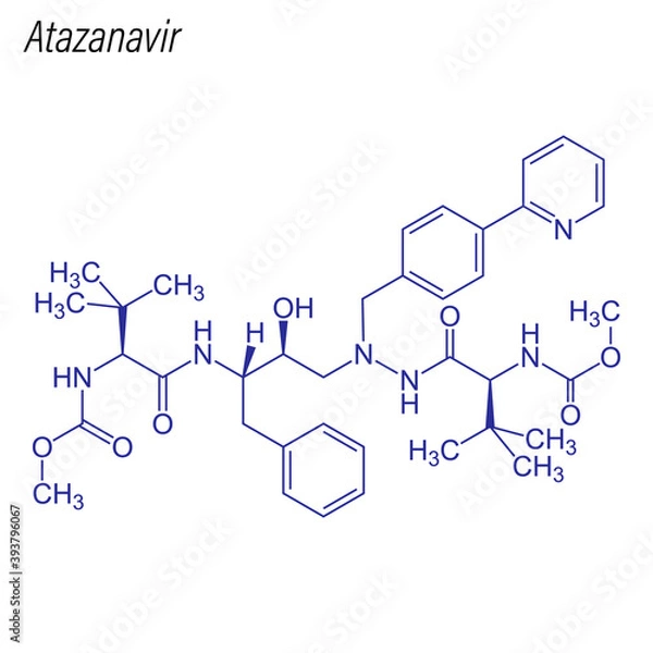 Fototapeta Vector Skeletal formula of Atazanavir. Drug chemical molecule.