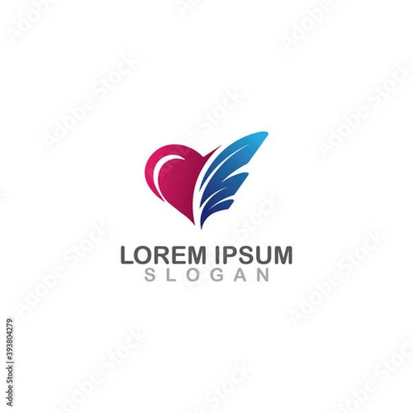 Fototapeta Heart wings flying icon on white background isolated logo design