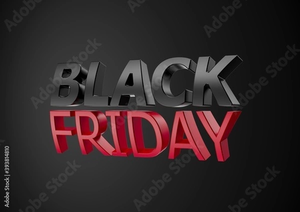 Fototapeta Black Friday 3D type 3d render, black and red with black background