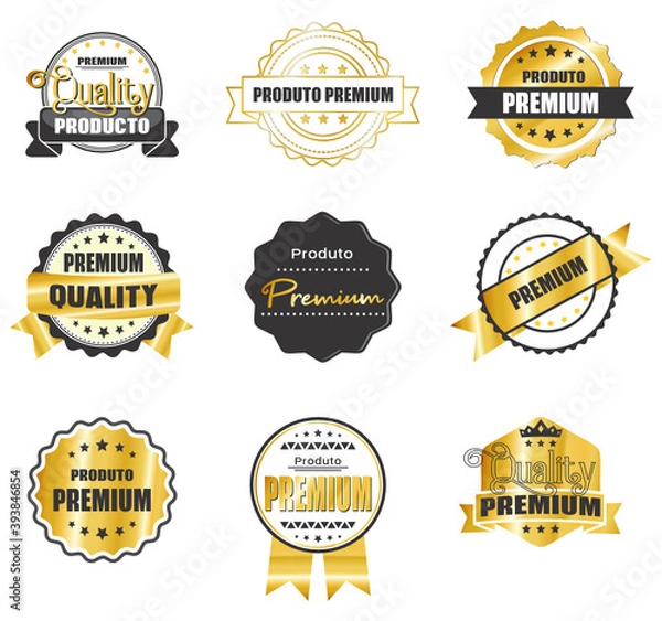 Obraz Set Selos,  Selo Gold, Selo de Qualidade, Selo Premium, Selo de produtos de alta qualidade, selos em vetor