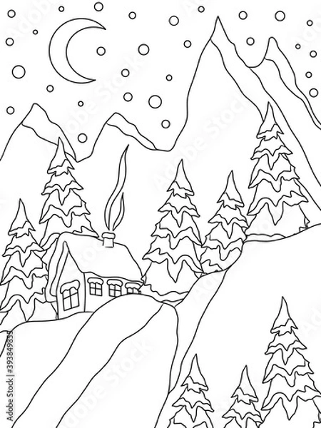 Obraz winter landscape with trees. Coloring page 