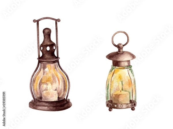Obraz Retro lantern in watercolor