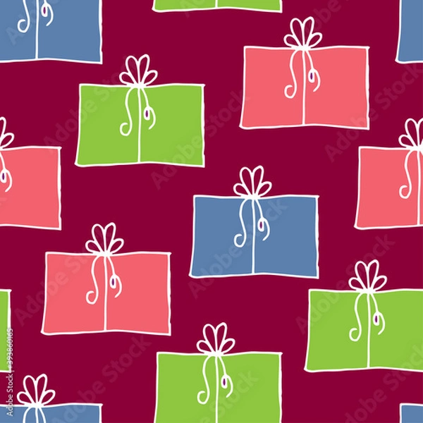 Obraz Seamless pattern with cute hand-drawn gift boxes.