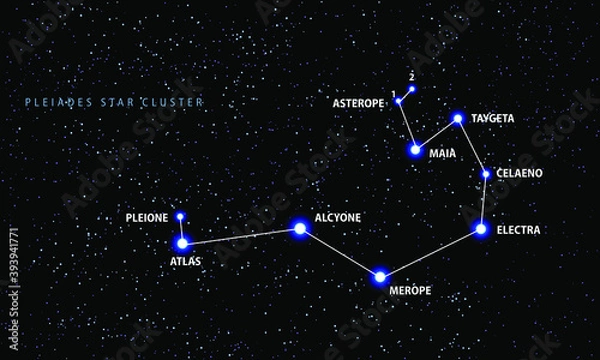 Obraz The Pleiades open star cluster. Vector scheme.