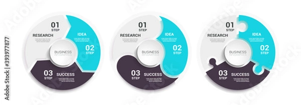 Fototapeta Modern Round Chart 3D Infographic Template with a Three Steps for Success. Business Circle Template with Options for Brochure, Diagram, Workflow, Timeline, Number Options. Vector EPS 10